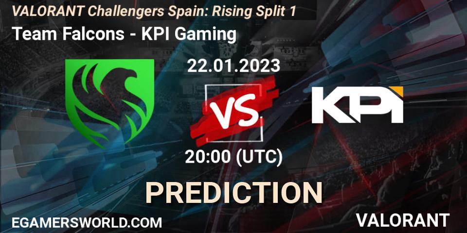 Falcons contre KPI Gaming : prédiction de match. 22.01.2023 at 20:35. VALORANT, VALORANT Challengers 2023 Spain: Rising Split 1