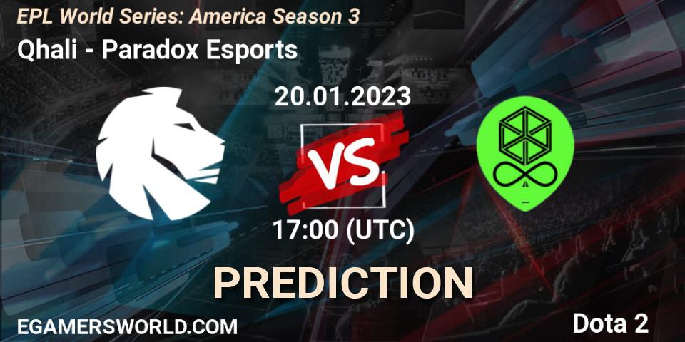 Qhali contre Paradox Esports : prédiction de match. 20.01.2023 at 17:03. Dota 2, EPL World Series: America Season 3