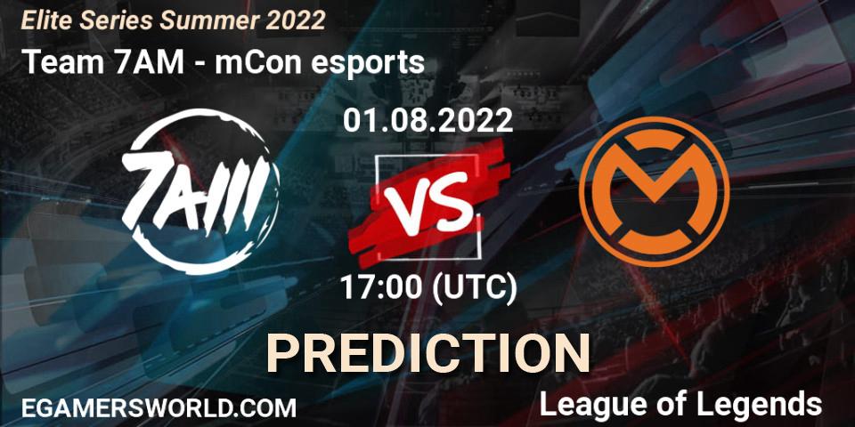 Team 7AM contre mCon esports : prédiction de match. 01.08.2022 at 17:00. LoL, Elite Series Summer 2022