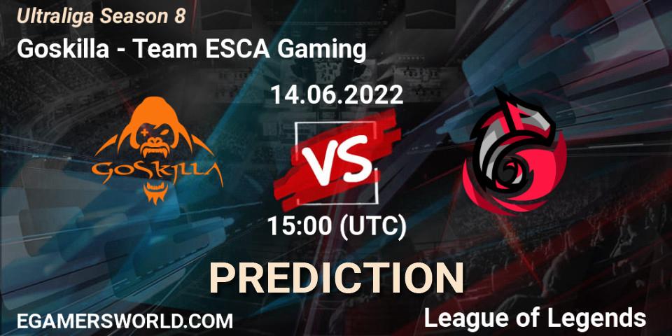 Goskilla contre Team ESCA Gaming : prédiction de match. 14.06.2022 at 15:00. LoL, Ultraliga Season 8