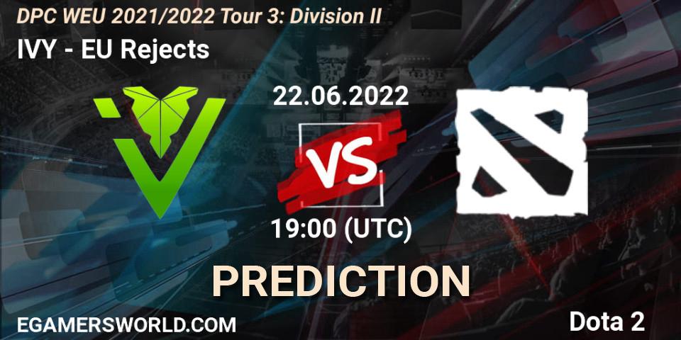 IVY contre EU Rejects : prédiction de match. 22.06.2022 at 18:55. Dota 2, DPC WEU 2021/2022 Tour 3: Division II