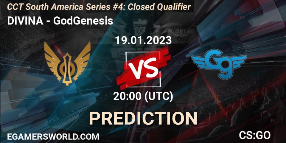 DIVINA contre GodGenesis : prédiction de match. 19.01.2023 at 20:00. Counter-Strike (CS2), CCT South America Series #4: Closed Qualifier