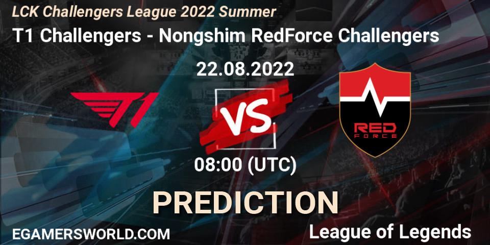 T1 Challengers contre Nongshim RedForce Challengers : prédiction de match. 22.08.2022 at 08:00. LoL, LCK Challengers League 2022 Summer