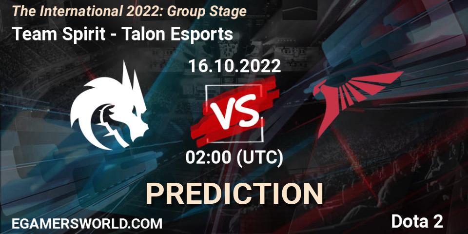 Team Spirit contre Talon Esports : prédiction de match. 16.10.22. Dota 2, The International 2022: Group Stage