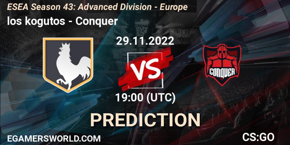 los kogutos contre Conquer : prédiction de match. 29.11.22. CS2 (CS:GO), ESEA Season 43: Advanced Division - Europe