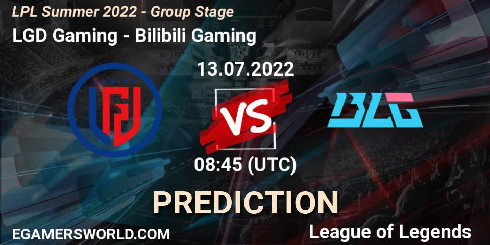 LGD Gaming contre Bilibili Gaming : prédiction de match. 13.07.2022 at 09:00. LoL, LPL Summer 2022 - Group Stage
