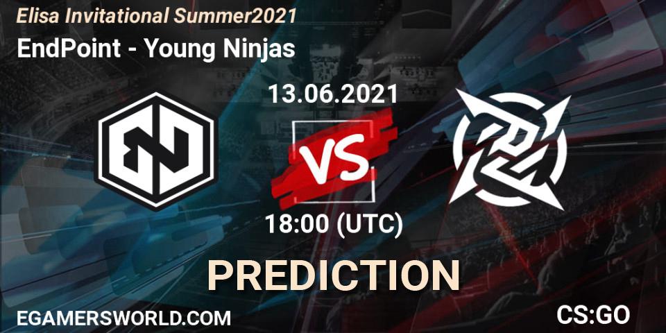 EndPoint contre Young Ninjas : prédiction de match. 13.06.2021 at 18:00. Counter-Strike (CS2), Elisa Invitational Summer 2021