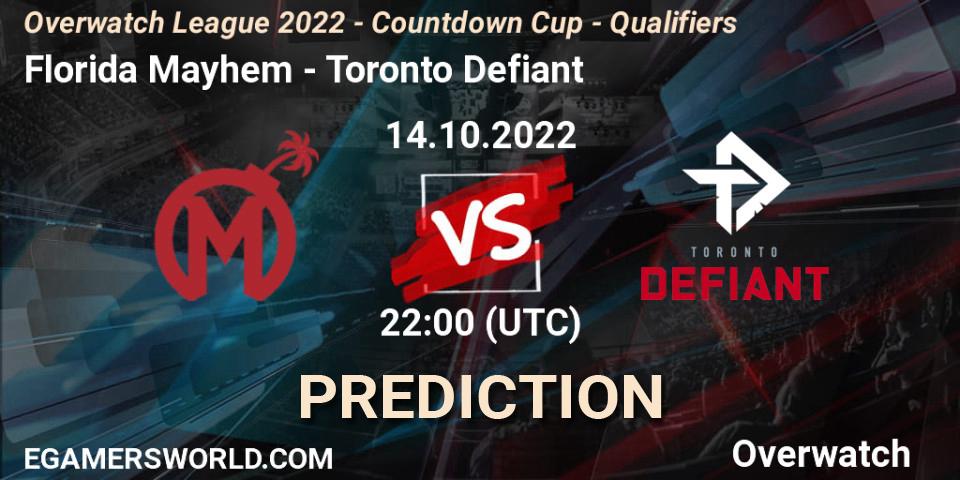 Florida Mayhem contre Toronto Defiant : prédiction de match. 14.10.2022 at 22:00. Overwatch, Overwatch League 2022 - Countdown Cup - Qualifiers