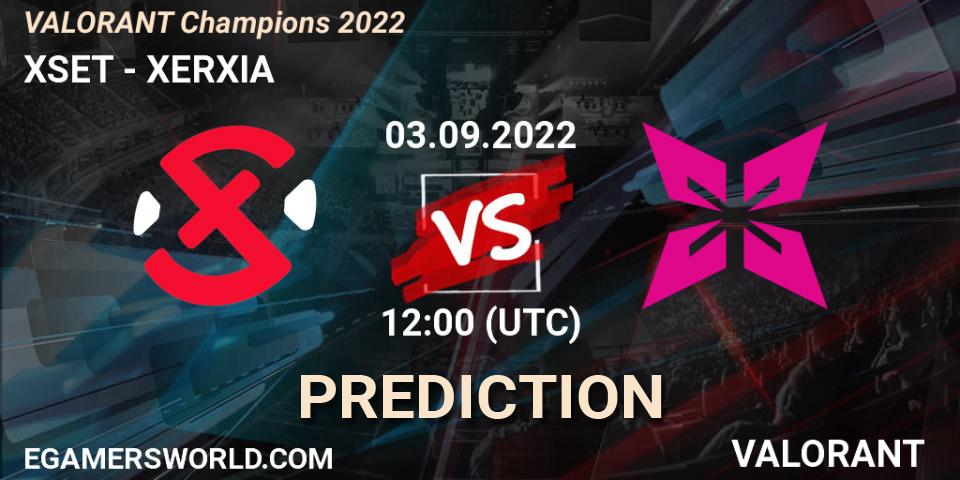XSET contre XERXIA : prédiction de match. 03.09.2022 at 12:15. VALORANT, VALORANT Champions 2022