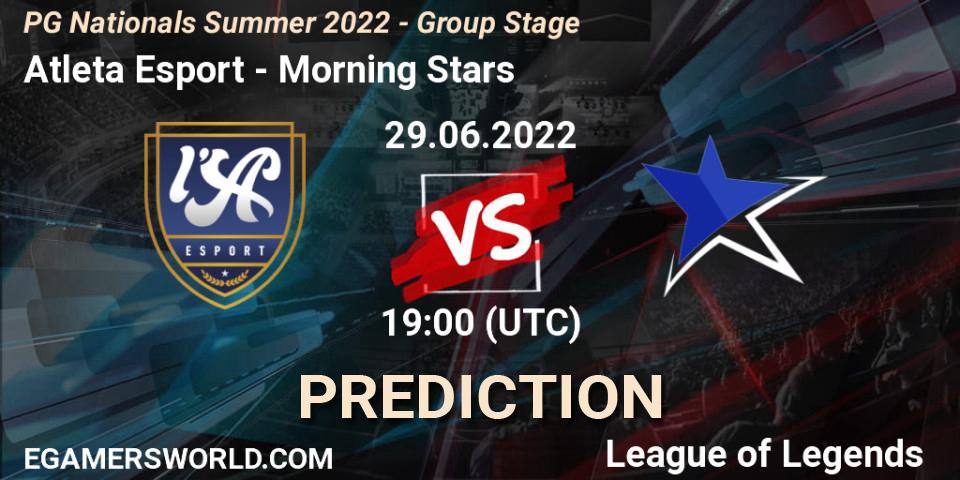 Atleta Esport contre Morning Stars : prédiction de match. 29.06.2022 at 19:00. LoL, PG Nationals Summer 2022 - Group Stage