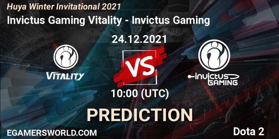 Invictus Gaming Vitality contre Invictus Gaming : prédiction de match. 24.12.2021 at 10:50. Dota 2, Huya Winter Invitational 2021