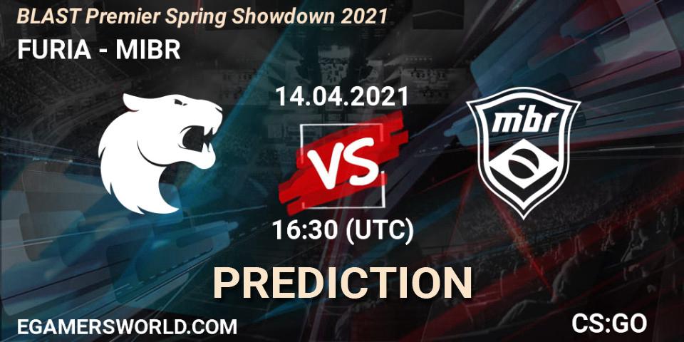 FURIA contre MIBR : prédiction de match. 14.04.2021 at 16:05. Counter-Strike (CS2), BLAST Premier Spring Showdown 2021