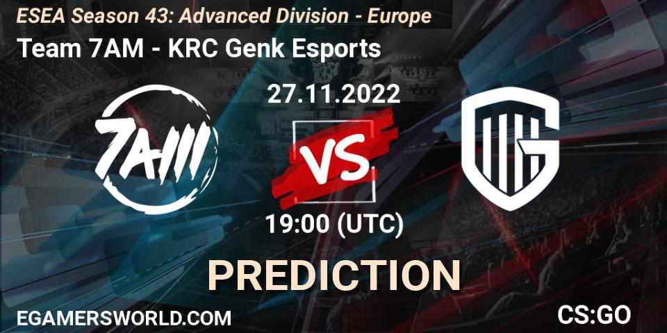 Team 7AM contre KRC Genk Esports : prédiction de match. 27.11.22. CS2 (CS:GO), ESEA Season 43: Advanced Division - Europe