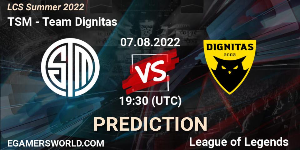 TSM contre Team Dignitas : prédiction de match. 07.08.2022 at 23:45. LoL, LCS Summer 2022