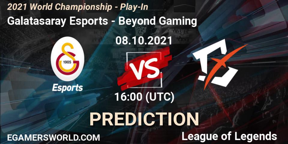Galatasaray Esports contre Beyond Gaming : prédiction de match. 08.10.2021 at 11:00. LoL, 2021 World Championship - Play-In