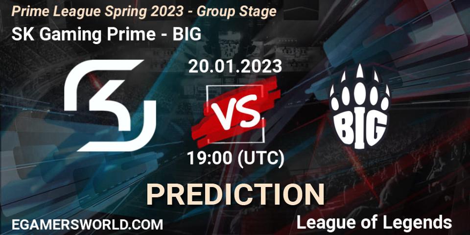 SK Gaming Prime contre BIG : prédiction de match. 20.01.2023 at 19:00. LoL, Prime League Spring 2023 - Group Stage