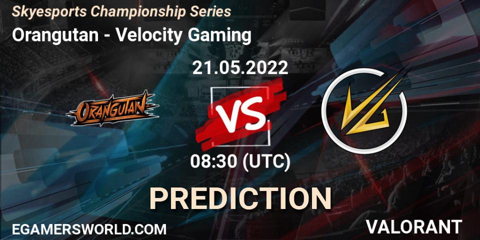 Orangutan contre Velocity Gaming : prédiction de match. 21.05.2022 at 11:30. VALORANT, Skyesports Championship Series