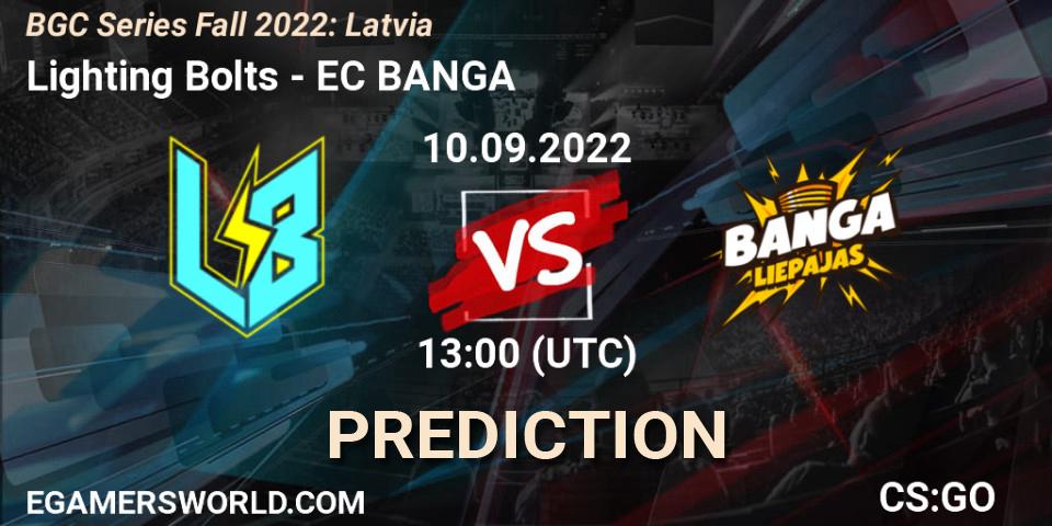 Lighting Bolts contre EC BANGA : prédiction de match. 10.09.2022 at 13:00. Counter-Strike (CS2), BGC Series Fall 2022: Latvia