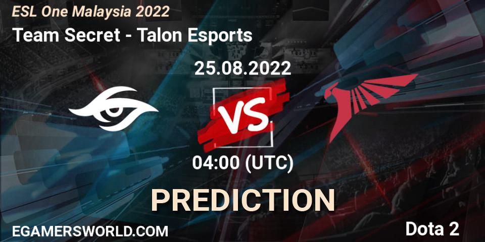 Team Secret contre Talon Esports : prédiction de match. 25.08.22. Dota 2, ESL One Malaysia 2022