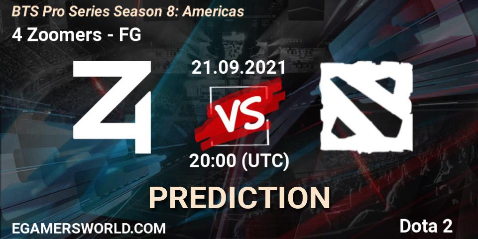 4 Zoomers contre FG : prédiction de match. 21.09.2021 at 20:04. Dota 2, BTS Pro Series Season 8: Americas