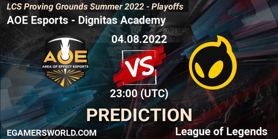 AOE Esports contre Dignitas Academy : prédiction de match. 04.08.2022 at 22:00. LoL, LCS Proving Grounds Summer 2022 - Playoffs