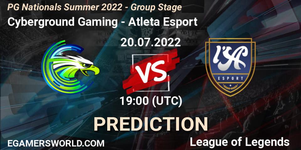 Cyberground Gaming contre Atleta Esport : prédiction de match. 20.07.2022 at 19:00. LoL, PG Nationals Summer 2022 - Group Stage