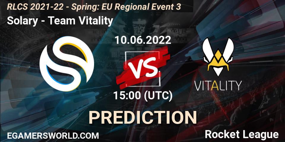 Solary contre Team Vitality : prédiction de match. 10.06.2022 at 15:00. Rocket League, RLCS 2021-22 - Spring: EU Regional Event 3