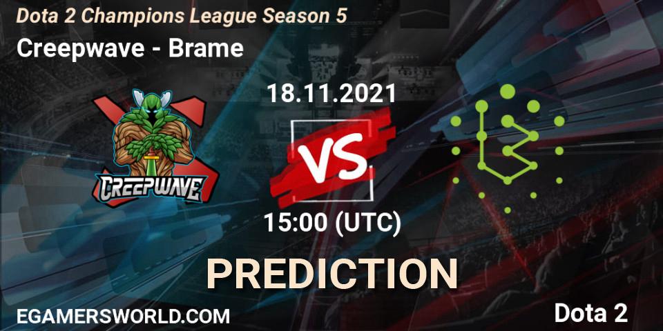 Creepwave contre Brame : prédiction de match. 18.11.2021 at 15:26. Dota 2, Dota 2 Champions League 2021 Season 5