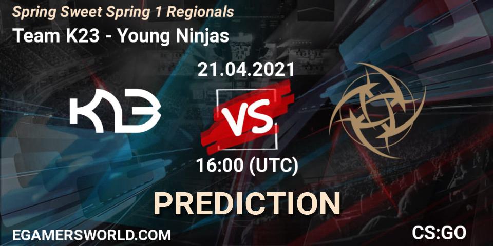 Team K23 contre Young Ninjas : prédiction de match. 21.04.2021 at 16:00. Counter-Strike (CS2), Spring Sweet Spring 1 Regionals