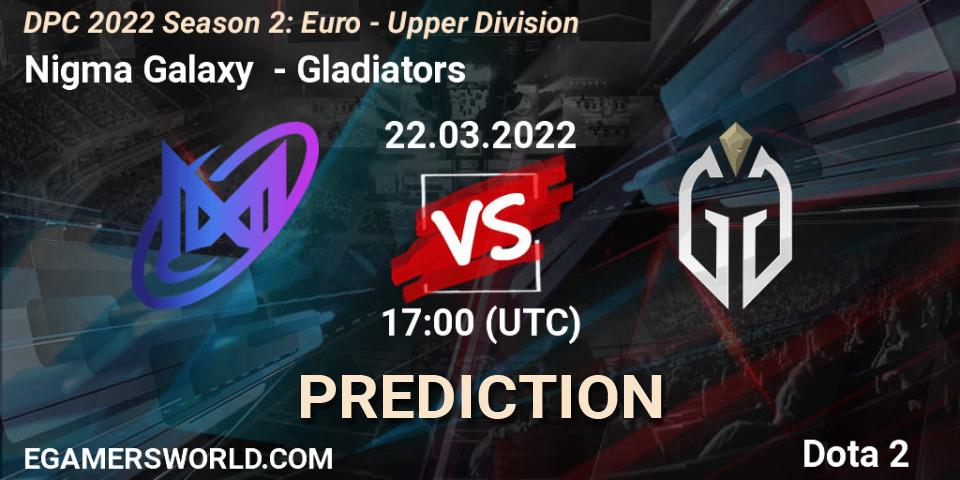 Nigma Galaxy contre Gladiators : prédiction de match. 03.04.2022 at 14:55. Dota 2, DPC 2021/2022 Tour 2 (Season 2): WEU (Euro) Divison I (Upper) - DreamLeague Season 17