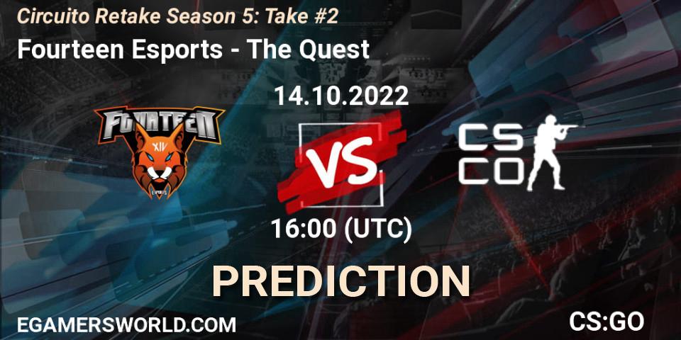 Fourteen Esports contre The Quest : prédiction de match. 14.10.22. CS2 (CS:GO), Circuito Retake Season 5: Take #2