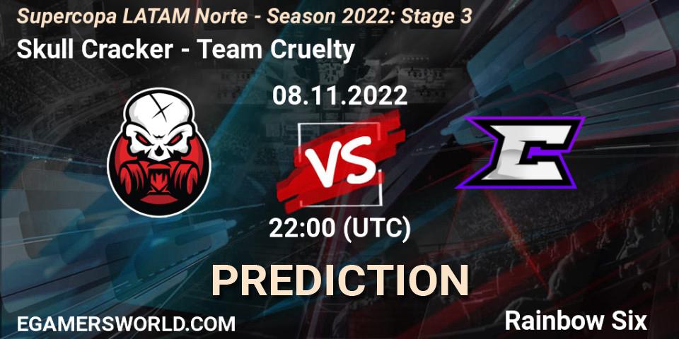 Skull Cracker contre Team Cruelty : prédiction de match. 08.11.2022 at 22:00. Rainbow Six, Supercopa LATAM Norte - Season 2022: Stage 3