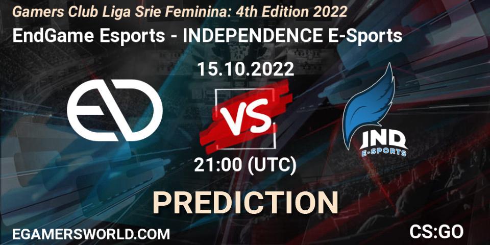 EndGame Esports contre INDEPENDENCE E-Sports : prédiction de match. 15.10.22. CS2 (CS:GO), Gamers Club Liga Série Feminina: 4th Edition 2022