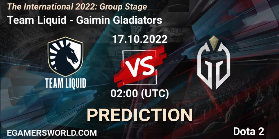 Team Liquid contre Gaimin Gladiators : prédiction de match. 17.10.22. Dota 2, The International 2022: Group Stage