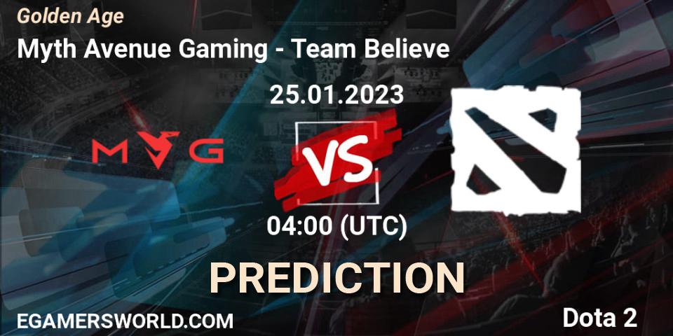 Myth Avenue Gaming contre Team Believe : prédiction de match. 25.01.2023 at 04:19. Dota 2, Golden Age