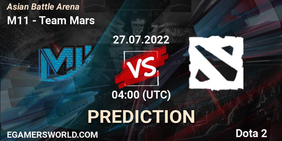 M11 contre Team Mars : prédiction de match. 27.07.2022 at 04:23. Dota 2, Asian Battle Arena