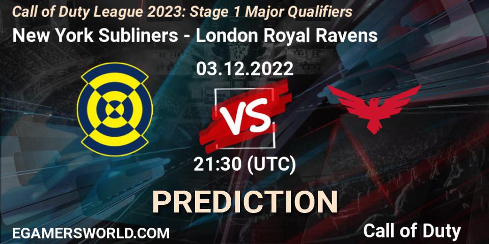 New York Subliners contre London Royal Ravens : prédiction de match. 03.12.2022 at 21:30. Call of Duty, Call of Duty League 2023: Stage 1 Major Qualifiers