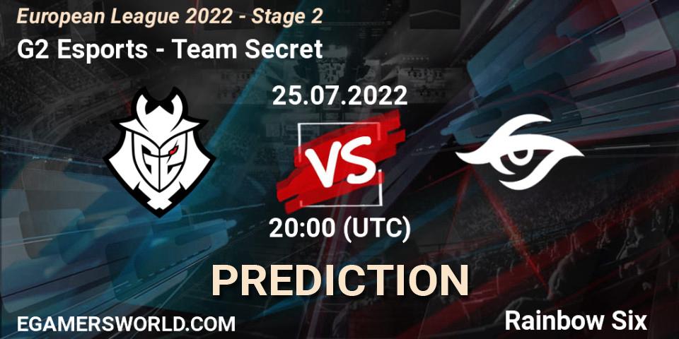 G2 Esports contre Team Secret : prédiction de match. 25.07.2022 at 19:00. Rainbow Six, European League 2022 - Stage 2