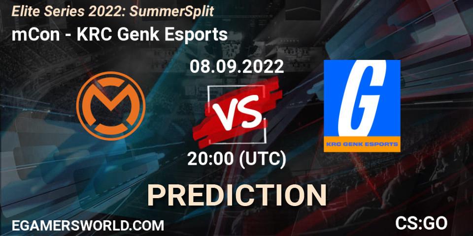 mCon contre KRC Genk Esports : prédiction de match. 08.09.2022 at 20:00. Counter-Strike (CS2), Elite Series 2022: Summer Split