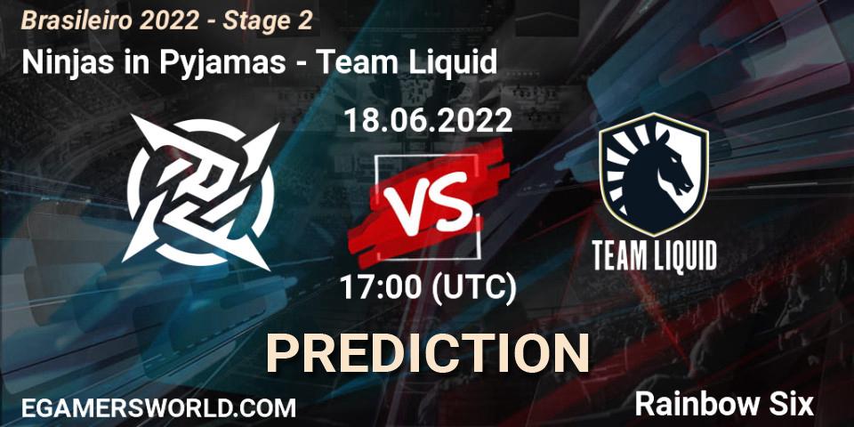Ninjas in Pyjamas contre Team Liquid : prédiction de match. 18.06.2022 at 17:00. Rainbow Six, Brasileirão 2022 - Stage 2