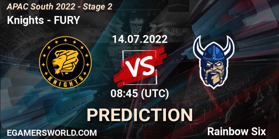 Knights contre FURY : prédiction de match. 14.07.2022 at 08:45. Rainbow Six, APAC South 2022 - Stage 2