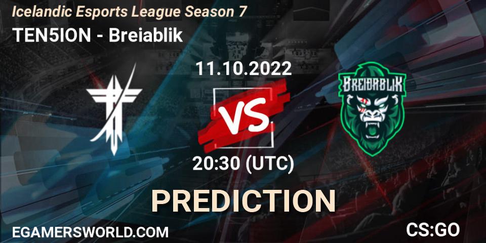 TEN5ION contre Breiðablik : prédiction de match. 11.10.2022 at 20:30. Counter-Strike (CS2), Icelandic Esports League Season 7