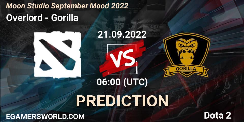 Overlord contre Gorilla : prédiction de match. 21.09.2022 at 07:05. Dota 2, Moon Studio September Mood 2022