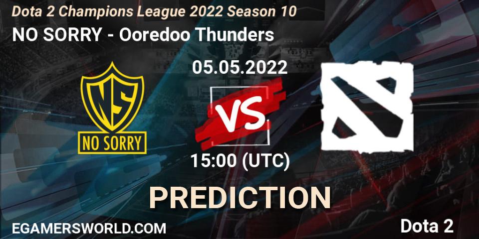 NO SORRY contre Ooredoo Thunders : prédiction de match. 05.05.2022 at 15:00. Dota 2, Dota 2 Champions League 2022 Season 10 