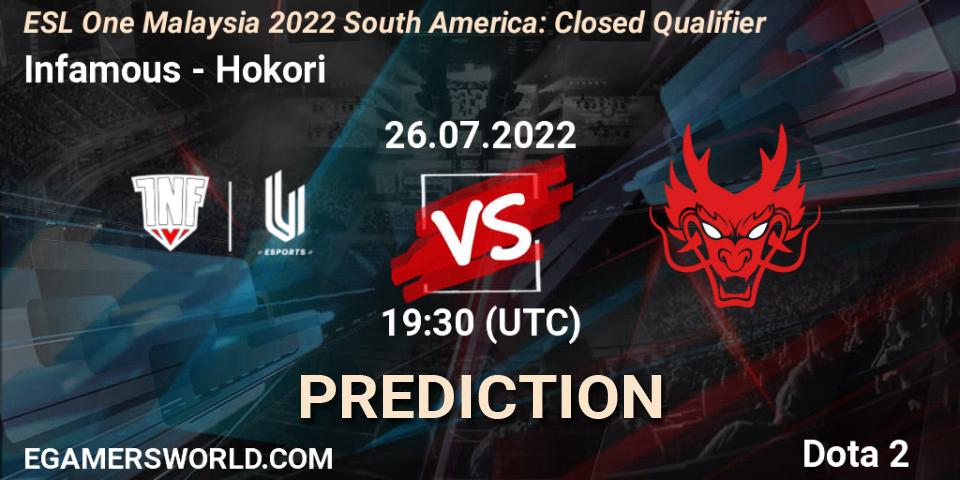Infamous contre Hokori : prédiction de match. 26.07.22. Dota 2, ESL One Malaysia 2022 South America: Closed Qualifier