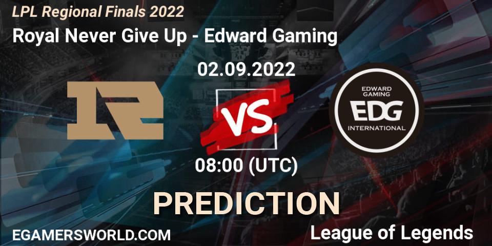 Royal Never Give Up contre Edward Gaming : prédiction de match. 02.09.22. LoL, LPL Regional Finals 2022