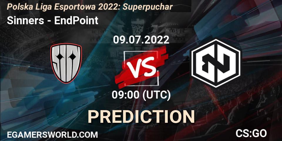 Sinners contre EndPoint : prédiction de match. 09.07.2022 at 09:05. Counter-Strike (CS2), Polska Liga Esportowa 2022: Superpuchar
