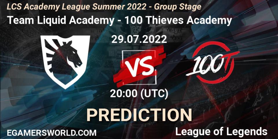 Team Liquid Academy contre 100 Thieves Academy : prédiction de match. 29.07.2022 at 20:00. LoL, LCS Academy League Summer 2022 - Group Stage