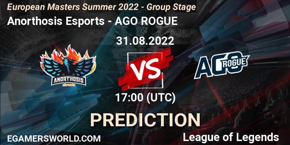Anorthosis Esports contre AGO ROGUE : prédiction de match. 31.08.2022 at 17:00. LoL, European Masters Summer 2022 - Group Stage