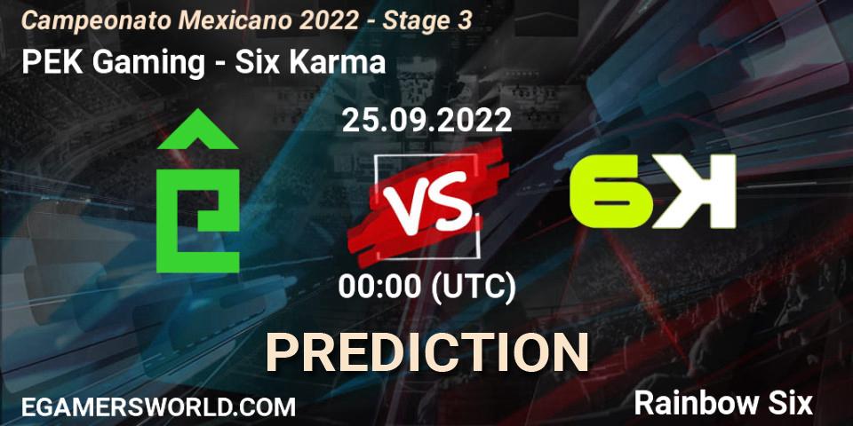 PÊEK Gaming contre Six Karma : prédiction de match. 25.09.2022 at 00:00. Rainbow Six, Campeonato Mexicano 2022 - Stage 3